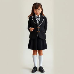 An ultra-realistic portrait of a European schoolgirl in a perfectly fitted school uniform