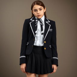 An ultra-realistic portrait of a European schoolgirl in a perfectly fitted school uniform