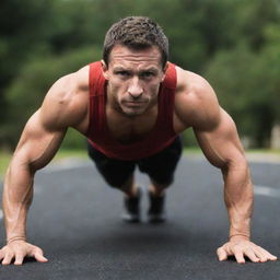 A fit man mid-pushup, strength and determination visible on his face