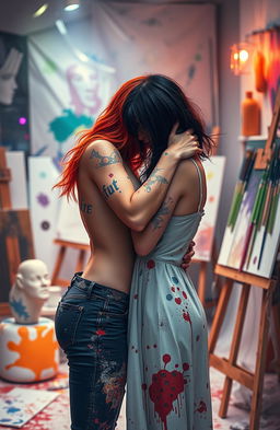 A romantic scene depicting two art students as enemies turned lovers