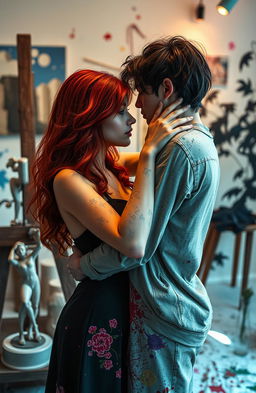 A romantic scene depicting two art students as enemies turned lovers