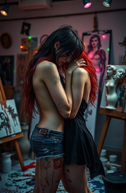 A romantic scene depicting two art students as enemies turned lovers