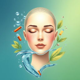 A detailed artistic representation symbolizing isotretinoin, featuring a vibrant depiction of clear skin with a glowing complexion, surrounded by natural elements representing healing and renewal