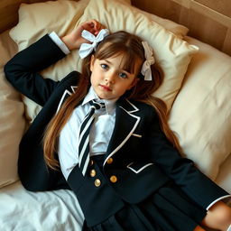 A portrait of a European girl in a cozy bedroom setting
