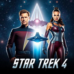 An exciting teaser poster for 'STAR TREK 4' (2024) featuring Chris Hemsworth and Gal Gadot in heroic poses