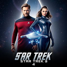 An exciting teaser poster for 'STAR TREK 4' (2024) featuring Chris Hemsworth and Gal Gadot in heroic poses