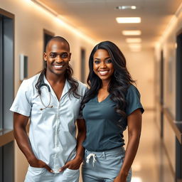 A sexy ebony nurse with an alluring smile, wearing a fitted nurse uniform that highlights her figure