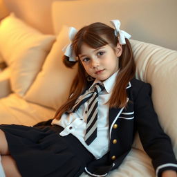 A portrait of a European girl in a cozy bedroom setting