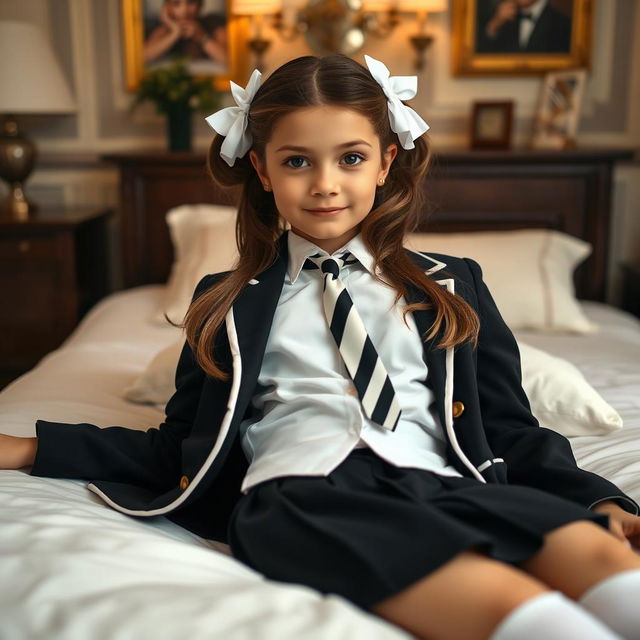 A portrait of a European girl in a tastefully decorated bedroom