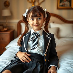 A portrait of a European girl in a tastefully decorated bedroom
