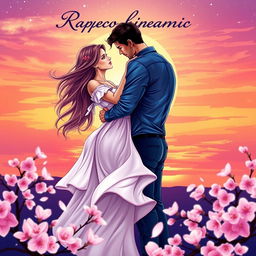 A captivating romance book cover illustration featuring a beautiful couple entwined in a passionate embrace