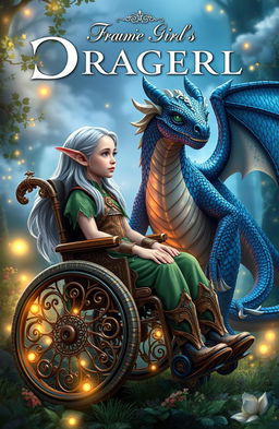A book cover design for a fantasy novel featuring a wheelchair-bound elf girl and a dragon girl