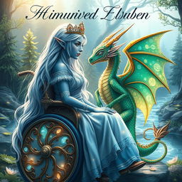 An enchanting book cover for a fantasy novel centered around an indigo-skinned wheelchair-bound elf princess and a dragonoid girl