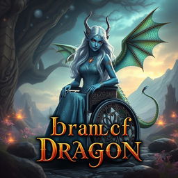 An evocative book cover for a fantasy novel featuring an indigo-skinned wheelchair-bound elf princess and a dragonoid girl