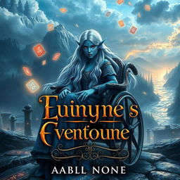A captivating book cover for a fantasy novel featuring an indigo-skinned wheelchair-bound elf princess at the center