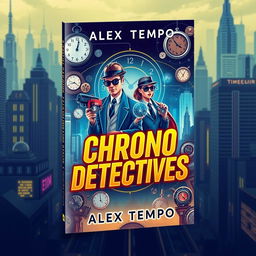 A book cover design for 'Chrono Detectives' by Alex Tempo