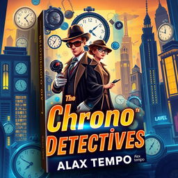 A book cover design for 'Chrono Detectives' by Alex Tempo