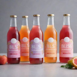 Design modern and vibrant labels for 'Bliss Kombucha' in four flavours: Guava, Litchi, Pineapple, Grapes