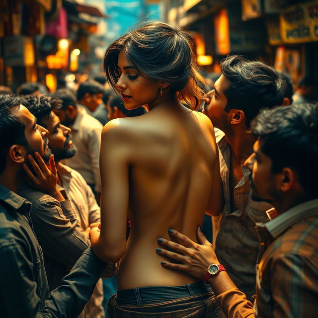 A sensual portrayal of Nushrat Bharucha, depicted as an alluring figure in an intimate scene