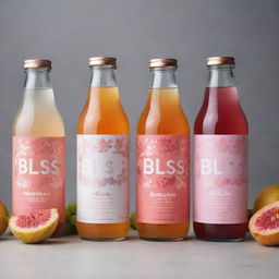 Design modern and vibrant labels for 'Bliss Kombucha' in four flavours: Guava, Litchi, Pineapple, Grapes