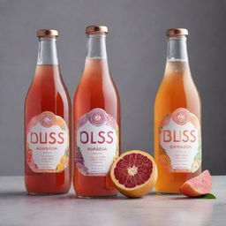 Design modern and vibrant labels for 'Bliss Kombucha' in four flavours: Guava, Litchi, Pineapple, Grapes