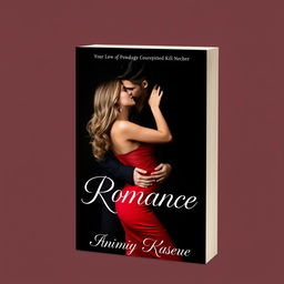 A striking romance book cover featuring an intimate moment between a couple against a solid black background