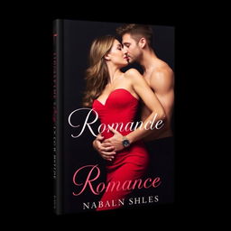 A striking romance book cover featuring an intimate moment between a couple against a solid black background