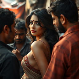 A sensuous portrayal of an Indian woman inspired by Nushrat Bharucha, embodying allure and charm