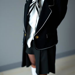 An ultra-realistic portrait of a European schoolgirl, dressed in a very tight and perfectly fitting school uniform