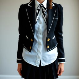 An ultra-realistic portrait of a European schoolgirl, dressed in a very tight and perfectly fitting school uniform