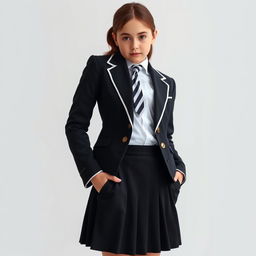 An ultra-realistic portrait of a European schoolgirl, wearing a very tight and perfectly fitting school uniform