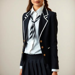 An ultra-realistic portrait of a European schoolgirl, wearing a very tight and perfectly fitting school uniform