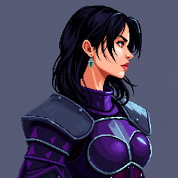 A gothic pixel art portrait reminiscent of Castlevania, featuring a woman with semi-long black hair