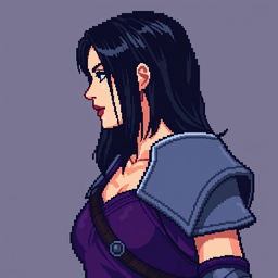 A gothic pixel art portrait inspired by Castlevania, depicting a woman with semi-long black hair