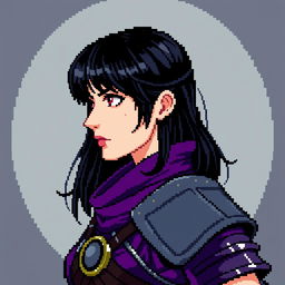 A gothic pixel art portrait inspired by Castlevania, depicting a woman with semi-long black hair