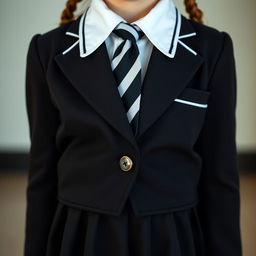 An ultra-realistic portrait of a European schoolgirl, elegantly dressed in a very tight and perfectly fitting school uniform