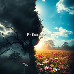 A captivating book cover design for a dark romance novel, featuring a split composition