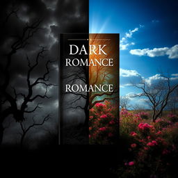 A captivating book cover design for a dark romance novel, featuring a split composition
