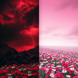 A striking visual artwork portraying a split landscape for a book cover design, focusing on a deep contrast