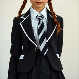 An ultra-realistic portrait of a European schoolgirl, dressed in a very tight and perfectly fitting school uniform