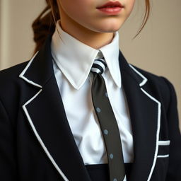 An ultra-realistic portrait of a European schoolgirl, dressed in a very tight and perfectly fitting school uniform