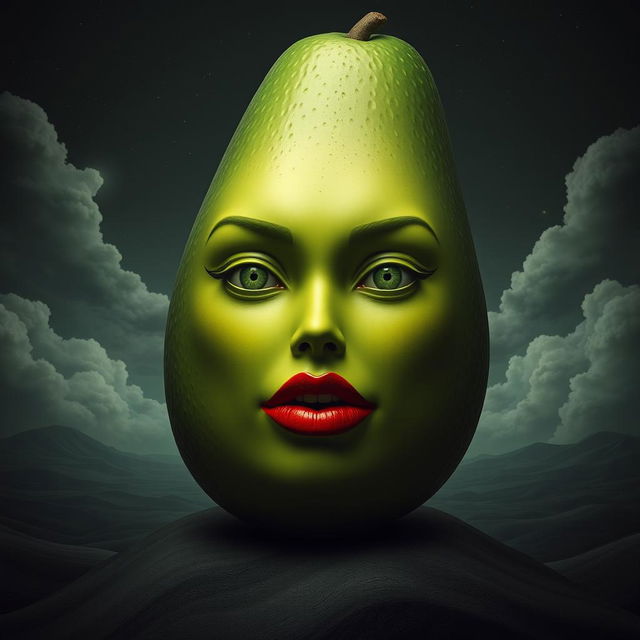 A striking depiction of Tzitzimitl, the Aztec goddess of desolation, reimagined as a feminine avocado