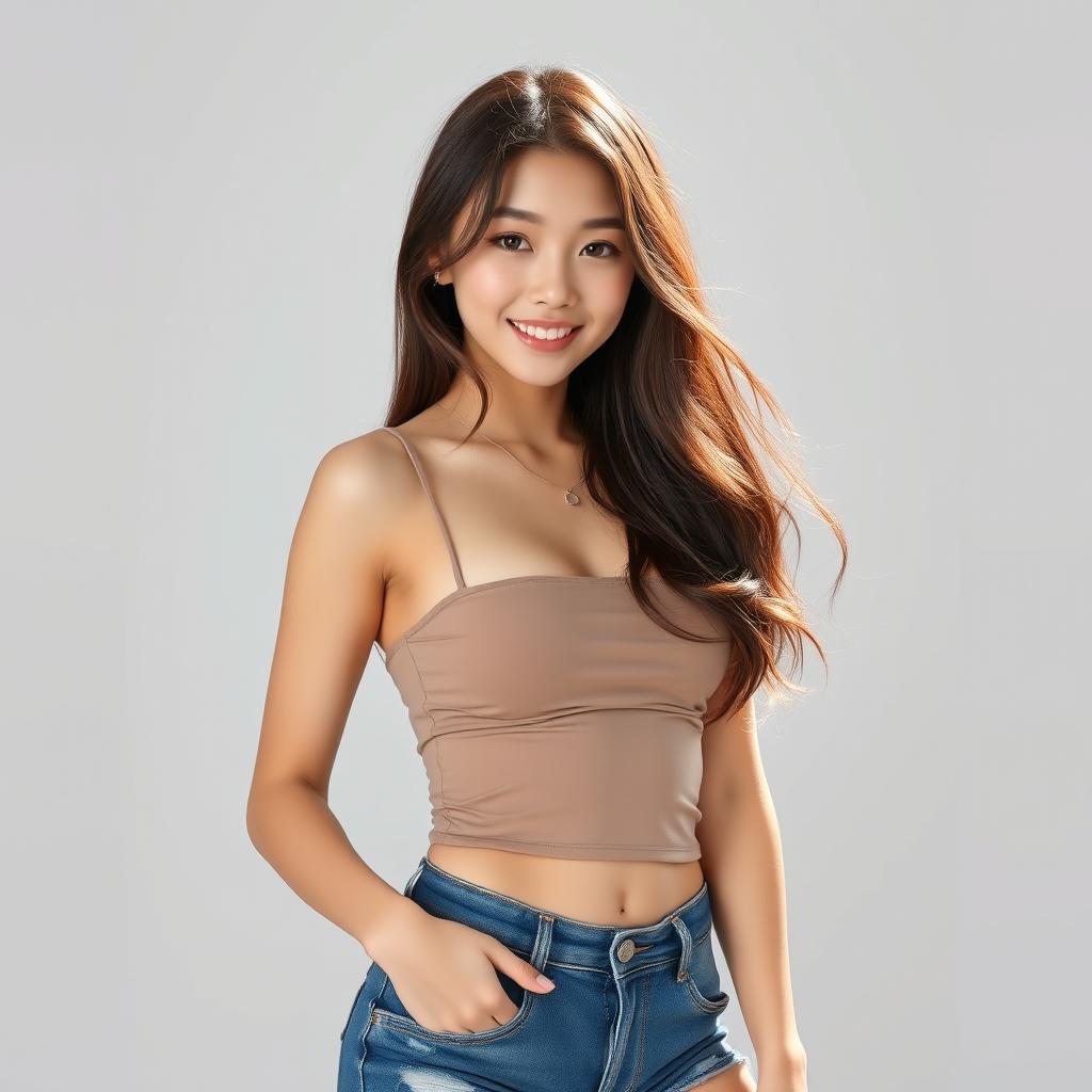 A stunningly attractive 18-year-old Korean girl with a flawless complexion and striking features