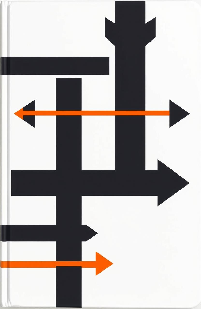 A minimalist design featuring a white cover with bold black and orange arrows arranged dynamically to indicate movement