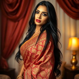 A stunning portrait of an attractive Indian woman, showcasing her beauty and elegance