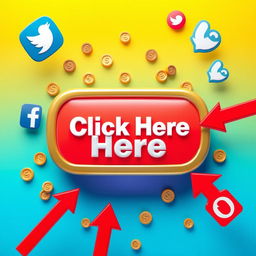 A vibrant background with attention-grabbing colors, featuring a large 3D 'Click Here' button