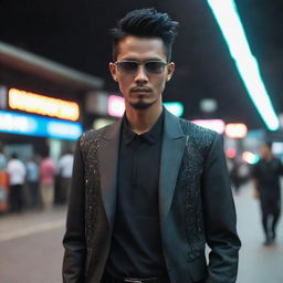 A very handsome Indonesian man donned in stylish cyberpunk attire