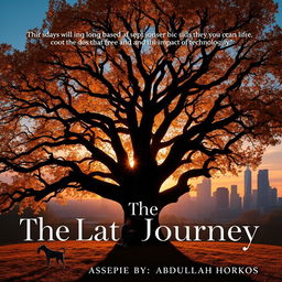 A striking image featuring a majestic oak tree with sprawling branches and luminous golden leaves