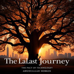 A striking image featuring a majestic oak tree with sprawling branches and luminous golden leaves
