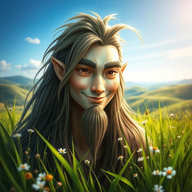 A handsome Central Asian grass spirit (Hantu Rumput) portrayed in a mystical setting